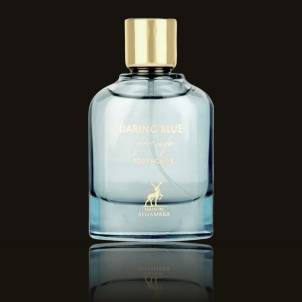 Maison Alhambra Daring Blue parfumeprøve i mørk flakon – Mandedufte.dk