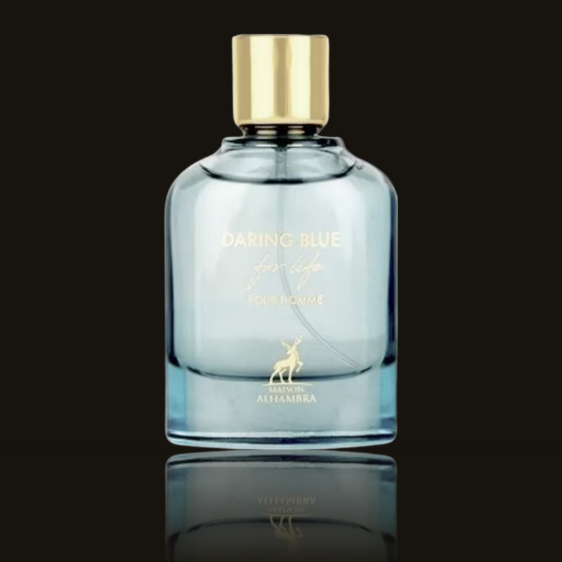Maison Alhambra Daring Blue parfumeprøve i mørk flakon – Mandedufte.dk