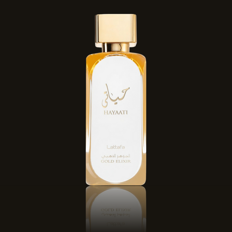 Lattafa Hayaati Gold Elixir parfumeprøve i mørk flakon – Mandedufte.dk